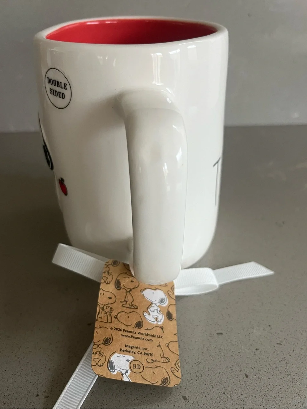Rae Dunn Snoopy #1 Teacher Coffee Mug Apples Peanuts Ceramic Cup Double Sided